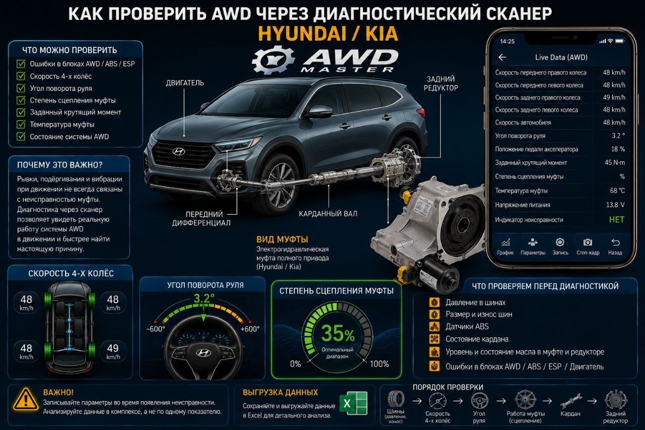 Как проверить полный привод Hyundai/Kia через диагностический сканер